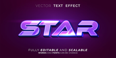 Editable text effect Star on neon style illustrations