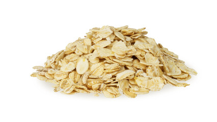 pile of raw oatmeal on white background