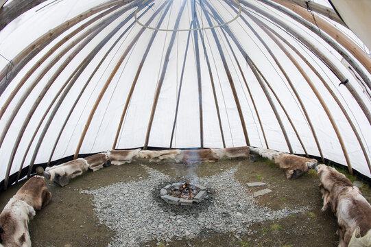 Tipi tent in Norway, with a bonfire
