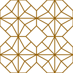 Star and octagon shapes repeating geometric tile pattern in gold color outline, vector illustration