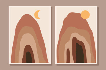 Set of abstract aesthetic mid century modern shape contemporary poster cover template minimal and natural illustrations for art print postcard