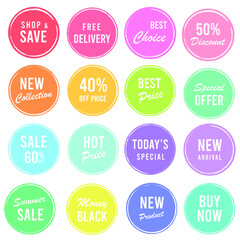 Set of Price tags. Promotional sale badge and retail paper stickers.