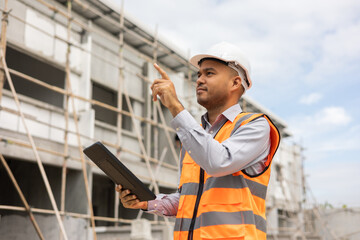 Confident asian engineer man Using tablet for checking and maintenance to inspection at modern home...