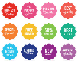 Set of Price tags. Promotional sale badge and retail paper stickers.