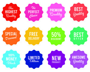 Set of Price tags. Promotional sale badge and retail paper stickers.