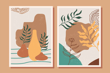 Abstract contemporary mid century modern floral leaves poster cover template minimal and natural compositions for postcard cover wallpaper wall art