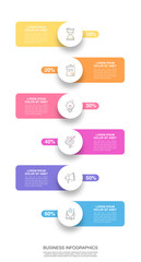 Vector timeline infographic design with circles and labels. Business colorful template with six steps.
