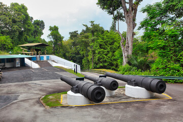 Sentosa Island, Singapore : October 20, 2019 - Cannon placed at Fort Siloso - obrazy, fototapety, plakaty