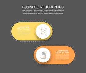 Vector timeline infographic design with circles and labels. Business colorful template with two steps.