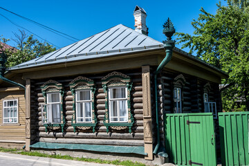 fragments of the urban landscape in the town of Plyos on a sunny summer day