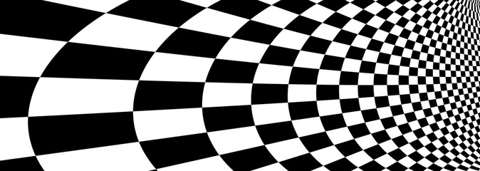 Obraz premium Checker pattern mesh in 3d dimensional perspective vector abstract background, formula 1 race flag texture, black and white checkered illustration.