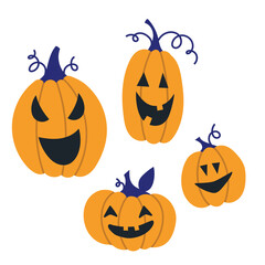 Cute Halloween Pumpkin set, cartoon style. Trendy modern vector illustration isolated on white background, hand drawn
