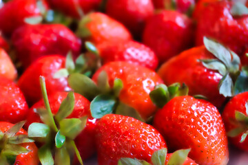 Many ripe strawberries - side view