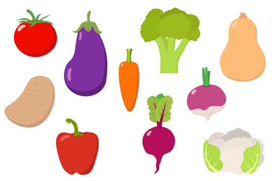 simple vector illustration cartoon vegetables on white