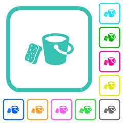 Bucket and sponge vivid colored flat icons