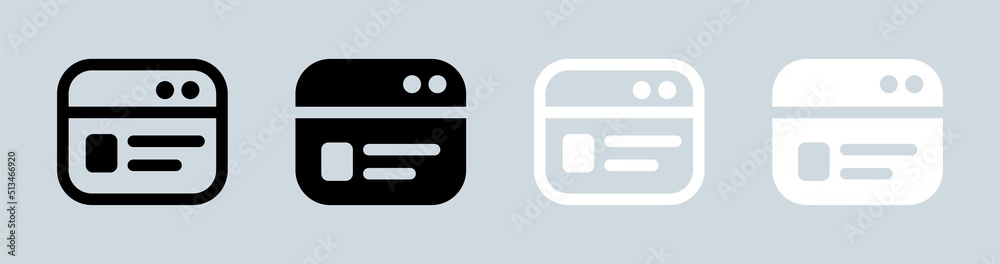 Poster browser icon in black and white colors. webpage vector symbol for website interface.