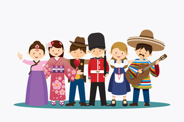 Friends international diverse group hugging standing together to celebrate special friendship day event. vector illustration