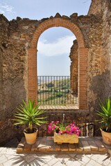 Panoramic view of a countryside from a a small terrace in Irsina, village in in Basilicata region,  Italy.