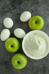 Green apples and pie ingredients