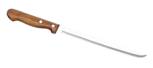 fillet knife with wooden handle isolated