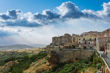 Fototapeta na wymiar Panoramic view of the old houses of Irsina in Basilicata, region of southern Italy.