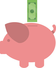Piggy bank and green dollars money simple vector illustration in flat style  