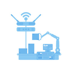 Automatic conveyor line with robotic arm. The concept of the Internet of things and automation. Isolated. Vector.
