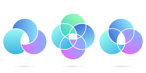 Venn Diagram Color Round Set. Circular Empty Schema. Three, Four Intersected Circle Infographic. 3, 4 Circles Chart Concept. Diagram Venn. Framework Business Graphic. Isolated Vector Illustration