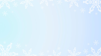 Christmas blue background with snow. Winter banner with waves and snowflakes.