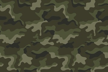 Fototapeta premium Army camouflage seamless vector military background, classic texture for print on clothes, paper, fabric. Disguise
