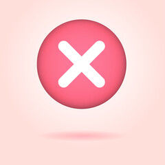 3D icon red cross mark button, incorrect or wrong mark. Vector illustration