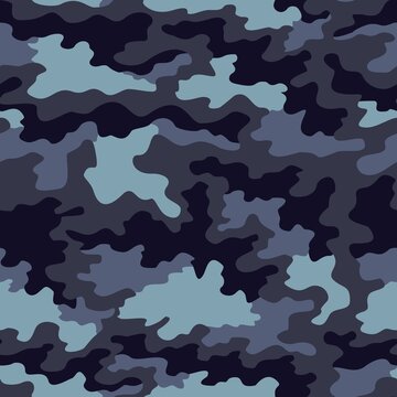 Texture blue camouflage military pattern vector trendy print, urban background for textile.