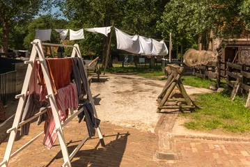Fototapeten Enkhuizen, Netherlands. June 2022. Drying laundry on a laundry rack. © Bert