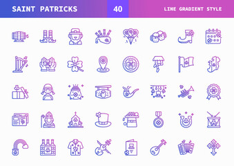 Saint Patrick icon set Line Gradient of vector icons. Can used for digital product, presentation, UI and many more.