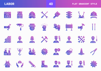 Labor icons set. Flat Gradient set of vector. Can used for digital product, presentation, UI and many more.