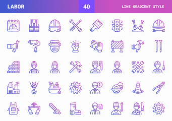 Labor icons set. Line Gradient set of vector. Can used for digital product, presentation, UI and many more.