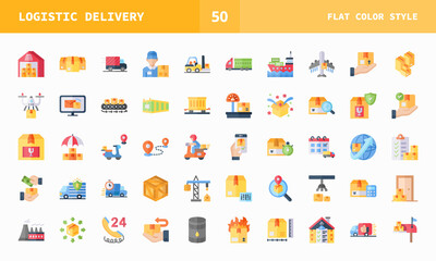 Logistics and Delivery icons set. Flat color set of vector. Can used for digital product, presentation, UI and many more.
