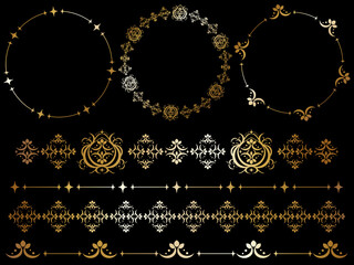 ダマスク模様の飾り罫セット　ゴールド