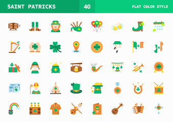 Saint Patrick icon set flat color of vector icons. Can used for digital product, presentation, UI and many more.