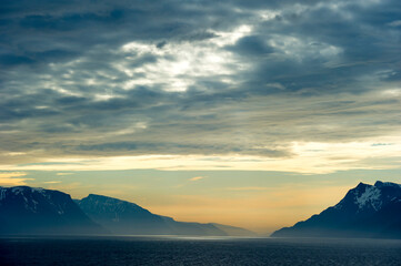 Fototapeta na wymiar Norwegian coast, view from the deck of a cruise ship