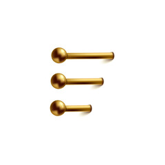 Piercing jewelry for face and body decoration, golden labret stud with ball, 3d vector illustration.