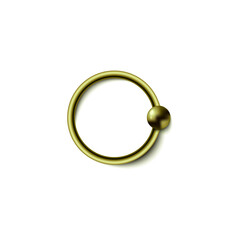 Ring piercing jewelry or golden earrings, realistic vector illustration isolated.