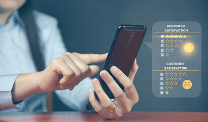 User give rating to service experience on online application, Customer review satisfaction feedback survey concept, Customer can evaluate quality of service leading to reputation ranking of business.