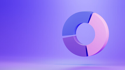 3d render donut chart minimal icon on purple background illustration. Business and market analysis concept.
