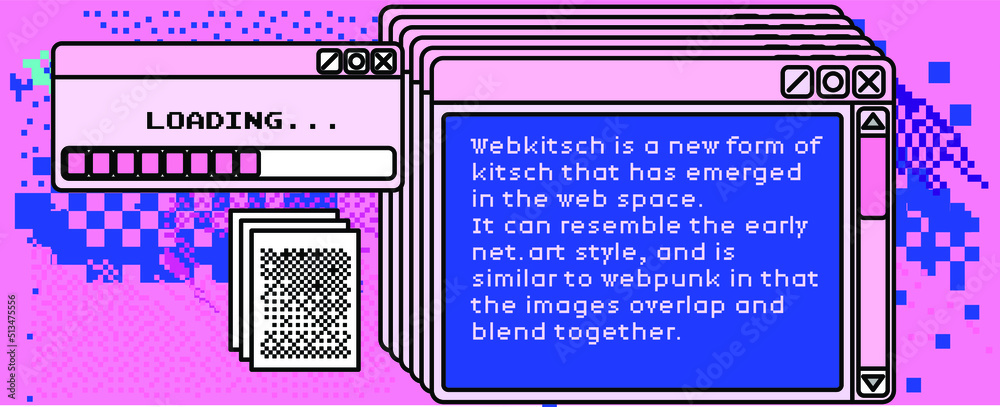 Poster trendy vaporwave background with pixel art chaotic composition. concept of a glitchy computer screen