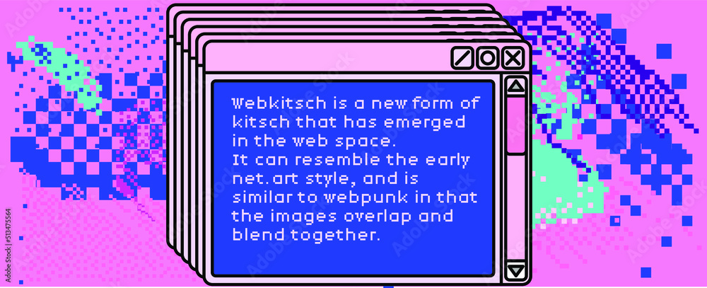 Aufkleber Trendy vaporwave background with pixel art chaotic composition. Concept of a glitchy computer screen.