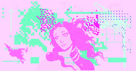 Pixel art vector illustration of Venus in anime style. Webpunk and webkitsch aesthetics. © local_doctor