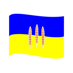 Yellow - blue flag icon with spikelets. Vector drawing of the Ukrainian flag with ears of wheat.