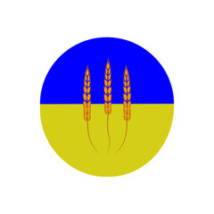 Spikelets icon on a yellow-blue background. Vector drawing of a mug in the colors of the Ukrainian flag with ears of wheat.