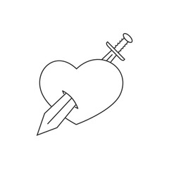 Sword icon in the heart. Vector drawing of a wounded heart.